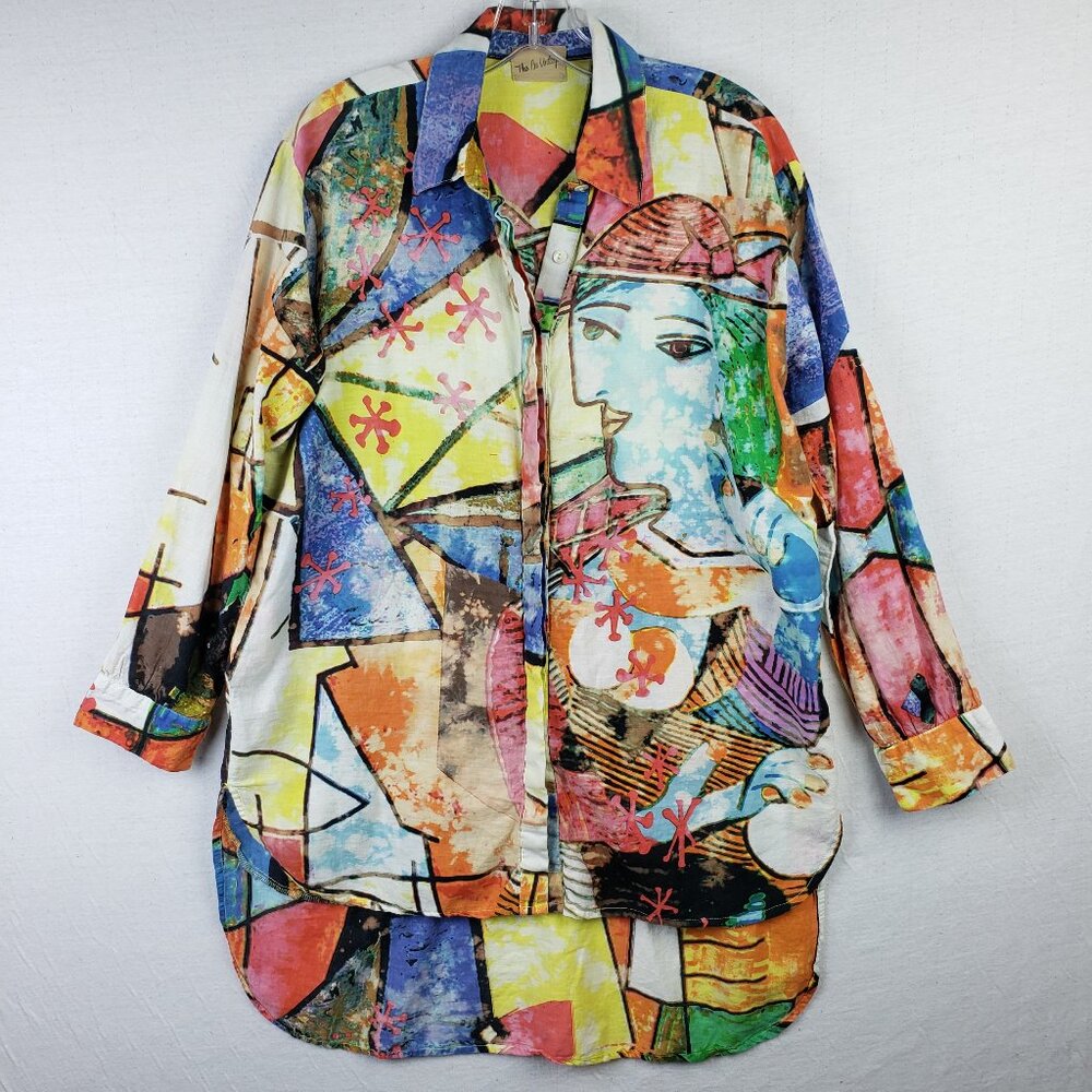 The Nu Vintage Shirt Button-Up Art-to-Wear Picasso Abstract Artsy Print size S